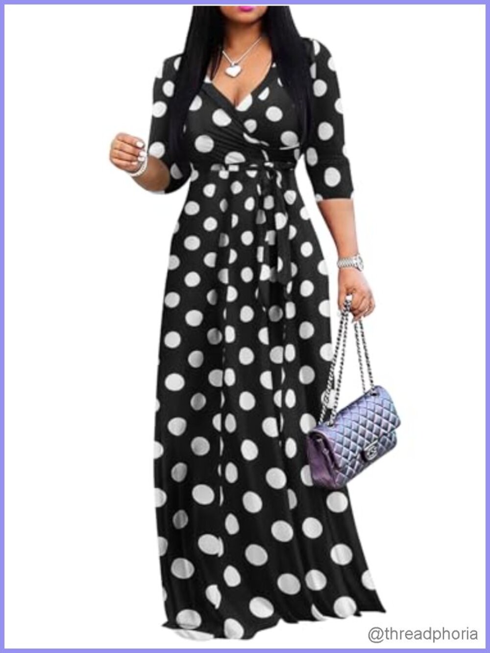 Plus Size Wrap V Neck Maxi Dress with Pockets 3/4 Sleeve